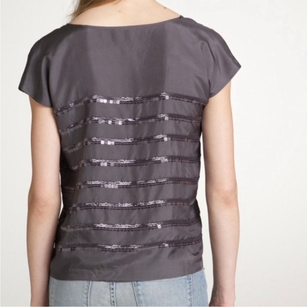 J. Crew 100% Silk Blouse with Sequins, Dark Blue Gray, Size 10, Lightweight - Picture 3 of 7